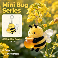 Porte-clés en peluche abeille personnalisé, insecte pollinateur, pour les détaillants de cadeaux nature, vente en gros, OEM