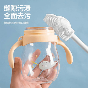 Cepillo para biberones con mango largo, limpiador de tazas, herramienta de limpieza de cocina de plástico para biberones y tazas, cabezales de cepillo de PE blancos, paquete de 2. - Product Image 2