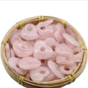 Pierre en cristal naturel avec cœur, rose, quartz rose, guérison, vente en gros,