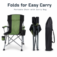 Chaise de camping et de pêche pliable portable Green Horseshoe avec poche latérale en tissu Oxford, porte-gobelet et sac de transport