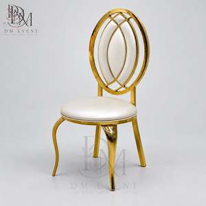 Chaise ovale dorée et blanche en acier inoxydable pour réception de mariage, banquet, location et vente en gros, avec cadre scellé facile d'entretien - Product Image 3