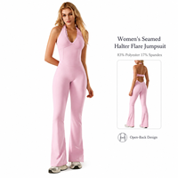 Combinaison Femme Personnalisée avec Logo, Col Halter, Dos Ouvert, Pièce Unique, Jambes Évasées, en Polyester Spandex, pour Yoga