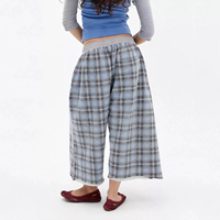 Pantalon large à carreaux pour femme, taille élastique, coupe décontractée, style décontracté, longueur genou, idéal pour l'automne