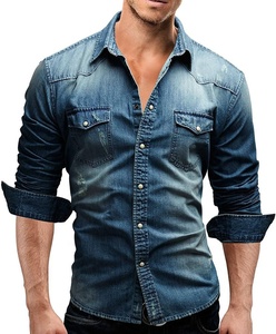 Chemise en jean pour hommes, denim, coton, style occidental, décontractée