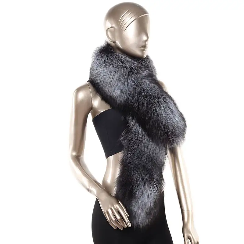 Bufandas de piel de nuevo diseño con bufanda de piel de zorro plateada hermosa peluda de Invierno para mujer