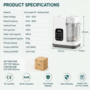Procesador de Alimentos para Bebés de Vidrio de Alta Calidad y Bajo Ruido, Calentador de <span class=keywords><strong>Biberones</strong></span>, Vaporizador de Purés para Uso en Casa, Auto y RV - Licuadora Infantil Multifuncional - Product Image 1