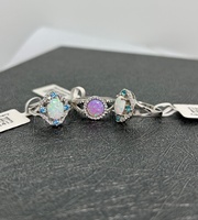 Bague de Fiançailles et de Promesse Personnalisée en Opale Ovale, Plaqué Rhodium Argenté, Pavé de Zirconium Cubique, pour Femme