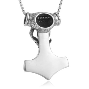 Thor's Hammer Pendant Stainless Steel Animal Antelope Design 24mm <b>Necklace</b> Gift For Men - Product Image 2