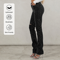 Jean Skinny Tendance Bicolore en Tricot Extensible Taille Mi-Haute avec Détails Déchirés Coupe Slim en Denim – Style Y2K Sexy et Tendance pour l'Été