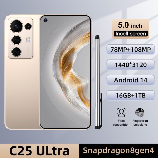 Factory Price 2026 New Smartphone 16g+1tb C25 Ultra Android 14 Built-in Pen 5g Lte Large Screen Built-in Pen Global Languages