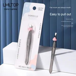 LMLTOP A011, venta al por mayor, pinzas para <span class=keywords><strong>cejas</strong></span> de acero inoxidable, Punta puntiaguda, pinzas para depilación de <span class=keywords><strong>cejas</strong></span>, tipos de punta plana inclinada, herramienta de belleza - Product Image 5