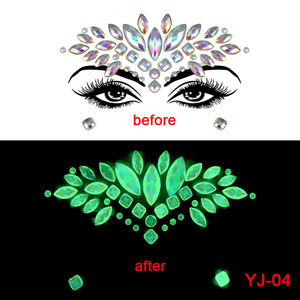 Juego de 6 piezas de gemas faciales para mujer, que brillan en la oscuridad, joyas faciales temporales, pegatinas de tatuajes faciales y corporales, maquillaje para fiestas de verano - Product Image 5