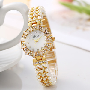 Reloj de Pulsera de Perlas Resistente al Agua para Mujer, Reloj de Cuarzo con Incrustaciones de Diamantes, Reloj de Perlas Redondo para Mujer - Product Image 4