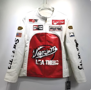 Jaket Bomber Kulit Motor Musim Dingin Kolaborasi Merek Fashion Eropa Amerika Baru Harga Pabrik SUPME Mewah - Product Image 6