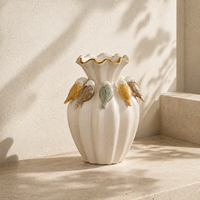 Vase à fleurs en céramique 3D en forme d'oiseau, inspiré de la nature, avec bord doré, pour décoration de table, console ou intérieur.