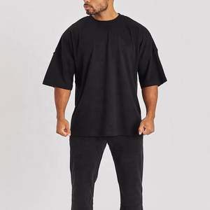 Camiseta personalizada de algodón orgánico de gran tamaño Boxy camiseta para hombre en blanco Drop Shoulder Fitness camiseta de gran tamaño - Product Image 2