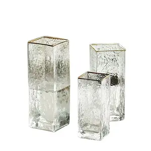 Atacado vasos de mesa de centro-Vasos de vidro quadrados, vasos para venda de vasos grandes com aro de ouro vidro mesa