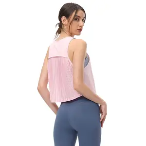Aoyema canotte Fitness Yoga collo alto gilet donna vestibilità ampia allenamento ad asciugatura rapida Top corto atletico camicie senza maniche
