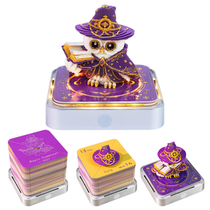 Verzauberter Eulen-Magier Diorama Papier-Schnitzkalender Touch-Schalter LED-Nachtlicht Mystische Tierskulptur Abreißbarer Memo-Würfel - Product Image 1