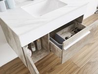 Meuble-lavabo mural design moderne en mélamine avec miroir LED, résistant à l'eau, pour hôtel, rangement de salle de bain