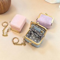 Pochette de rangement vintage pour bijoux pour femme, mini porte-monnaie en similicuir froissé avec fermoir kiss-lock, sac à clés portable, petite pochette organisatrice