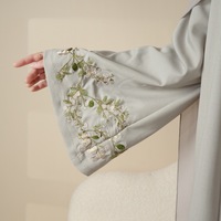 Ensemble Abaya Musulmane Femme de Haute Qualité avec Broderie Branche d'Olivier, Jupe Longue, Ceinture et Voile pour Fêtes, en Polyester Respirant