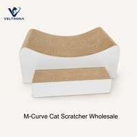 M Curve Griffoir pour chat et mobilier de détente incurvé en carton ondulé, deux pièces, pour intérieur, vente en gros