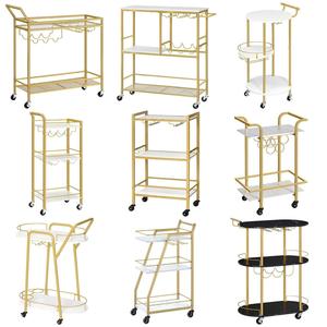 2-Tier <strong>Gold</strong> Bar <strong>Cart</strong> with Wheels Wine Glass Bottle Rack Living Dining Room Kitchen Trolley Easy Push Handle Assembly - Product Image 2