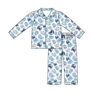 Yiwu Factory Wholesale Boy's Sleeping Wear Cotton Cartoon Cute Print 2 Pieces Long Sleeve Pajamas For Little Boy Kids Children
