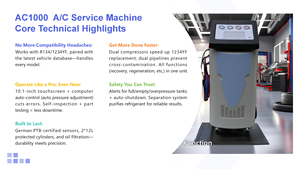 Nouvelle machine de récupération et de <span class=keywords><strong>recharge</strong></span> de réfrigérant automobile Aomai AC-1000, entièrement automatique, certifiée CE, pour <span class=keywords><strong>R134</strong></span>/R1234YF - Product Image 5