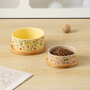 Bol en céramique pour animaux de compagnie avec design anti-chute et anti-salissure, motif graffiti mignon - Product Image 5