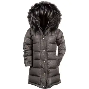 Chaqueta de plumas de ganso para mujer, capucha de piel gruesa personalizada de invierno, Plume de burbujas, Parka acolchada, gris