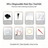 Kit de 8 outils pour la coloration des cheveux, jetables : bol, pinceau, peigne, cape, gants, protège-oreilles, pinces, élastiques – Idéal pour salon et usage domestique