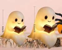 Lampe de nuit LED 4M fantôme mignon lisant un livre, décoration d'Halloween 3D, intérieur, rechargeable, alimentée par batterie, plastique, chambre à coucher, bureau, 2700K