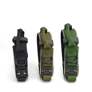 Hanyang OEM Custom Adjustable Tactical Dog Collar With Handle Heavy Duty Metal Buckle Dog Collar For Training Dogs