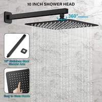 Ensemble de robinetterie de douche monocommande noir mat avec pommeau de douche carré, douchette à main, système de douche mural en laiton et acier inoxydable de 10 pouces pour hôtel
