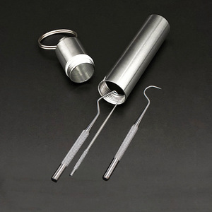 Palillo de dientes de acero inoxidable, gancho para dientes, herramienta para quitar dientes, cubo portátil de acero inoxidable, se puede colgar en el llavero - Product Image 2
