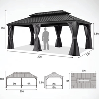 Gazebo de qualité commerciale 12x20 pieds avec toit rigide en acier galvanisé, double toit, pavillon extérieur pour hôtel, villa, projet de complexe hôtelier