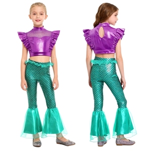 Disfraces de Sirena para Niñas de 6 a 16 Años, Tops Metálicos, Tops Cortos con Pantalones Acampanados, Conjuntos para Eventos y Juegos de Rol - Product Image 4