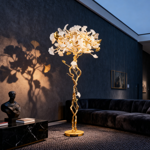 Custom Ginkgo Leaf Floor Lamp Copper Aluminum <strong>Branches</strong> White Gold Decorative <strong>Lighting</strong> Living Room Bedroom Restaurant Staircase - Product Image 1