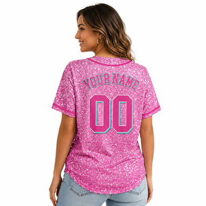 Fashion Glitter Ombre Cotton Short Sleeve Baseball Jersey Custom Gradient Game Day Outfit for Unisex Adults Matching <b>Fan</b> Wear - Product Image 5