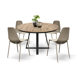 Dafne Round Extendable <b>Table</b> 120-170 Cm <b>Rustic</b> Oak Melamine Top Iron Base Indoor Use - Product Image 3