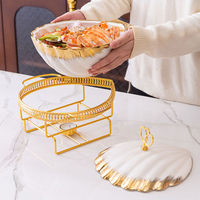 Nouvelle vaisselle de table pour la maison, plat à chafing en forme de coquille, 2L, plat en céramique de luxe, réchaud à nourriture avec support doré