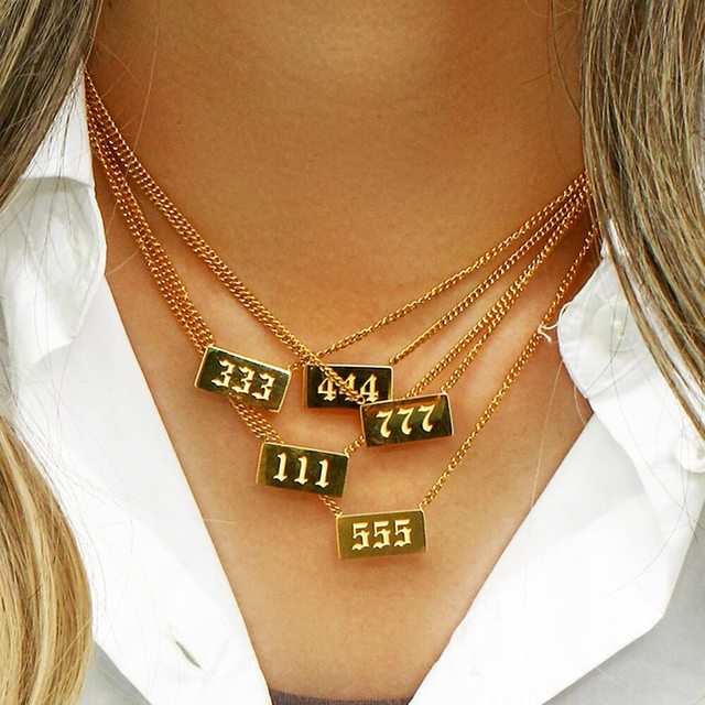Fashion 18K Gold Plated Stainless Steel Bar Pendant Numerology Jewelry 111- 999 Lucky Numbers Angel Number Necklace for Women