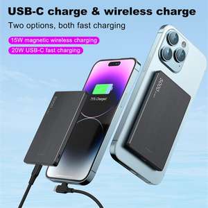Banco <span class=keywords><strong>de</strong></span> Energía Delgado 2 en 1 <span class=keywords><strong>de</strong></span> Aleación <span class=keywords><strong>de</strong></span> Aluminio KCC <span class=keywords><strong>de</strong></span> Corea, 5000 mAh, Carga Rápida <span class=keywords><strong>de</strong></span> 20 W, Cargador Inalámbrico para <span class=keywords><strong>iPhone</strong></span>, Diseño Magnético Portátil - Product Image 6