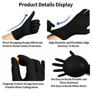 Guantes <span class=keywords><strong>de</strong></span> Nitrilo Negros Desechables, Sin Polvo, Sin Látex, Impermeables, Resistentes, para Servicio <span class=keywords><strong>de</strong></span> Alimentos, Limpieza <span class=keywords><strong>Automotriz</strong></span>, OEM - Product Image 3
