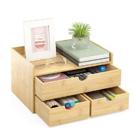 Organisateur de bureau en bambou, mini tiroir de bureau en bambou, rangement cosmétique de table