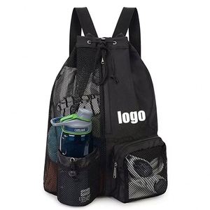 Nylon Swimming <b>Backpack</b> with Wet Pocket Waterproof Mesh <b>Drawstring</b> Beach Gym Exercise Bag for Swimming and Fitness - Product Image 1