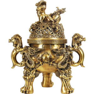 Quemador de Incienso de Latón con Diseño de León de la Dinastía Ming, Adorno Religioso de Cobre Extra Grande - Product Image 4