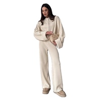 Ensemble décontracté pour femmes, tricoté, anti-rides, avec pull et pantalon de couleur unie, en nylon/coton, pour l'automne